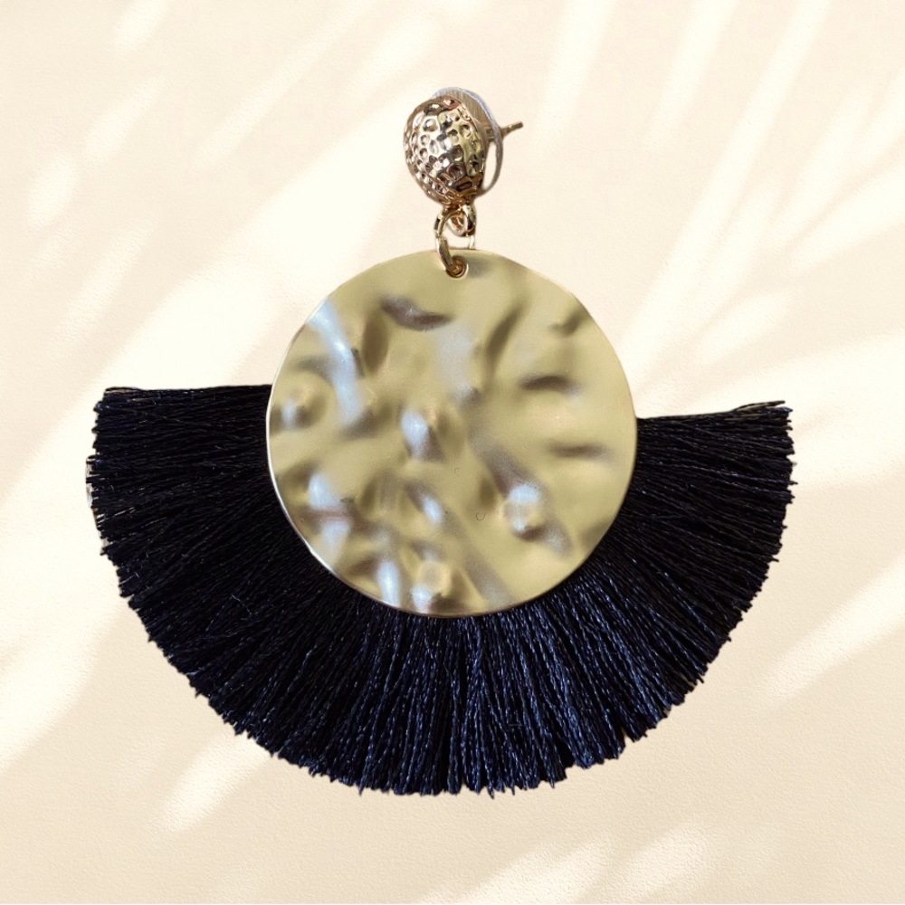 NWOT Gold and Black Tassel Earrings - Picture 3 of 3